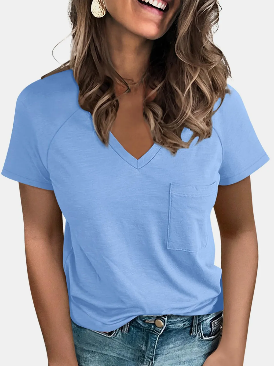 Alexa Pocketed V-Neck Short Sleeve T-Shirt