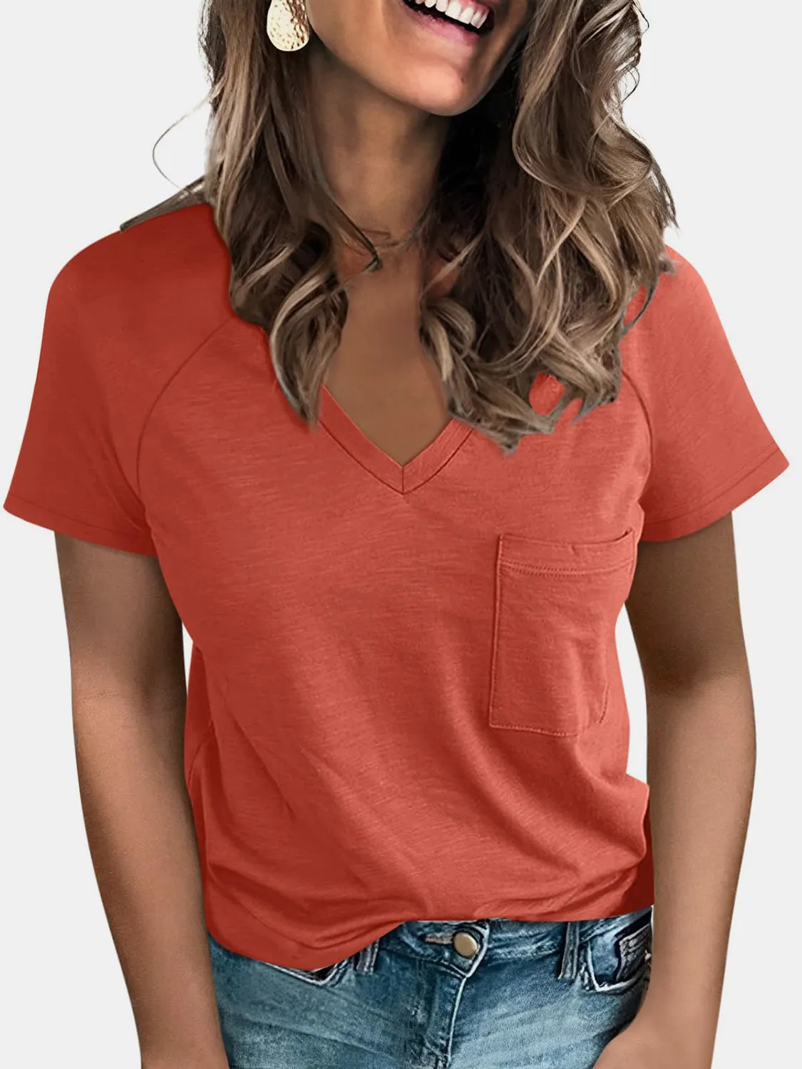 Alexa Pocketed V-Neck Short Sleeve T-Shirt