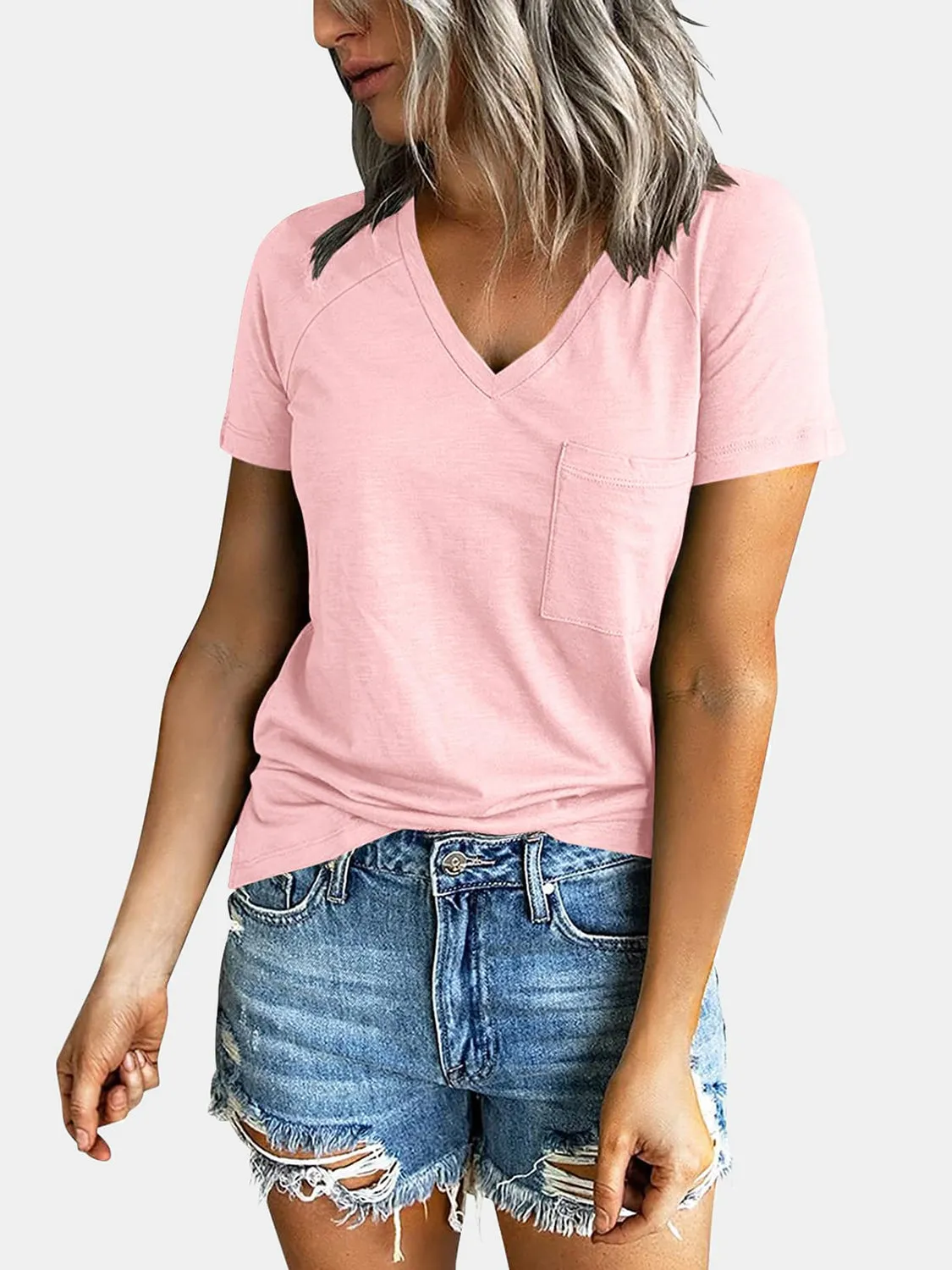 Alexa Pocketed V-Neck Short Sleeve T-Shirt