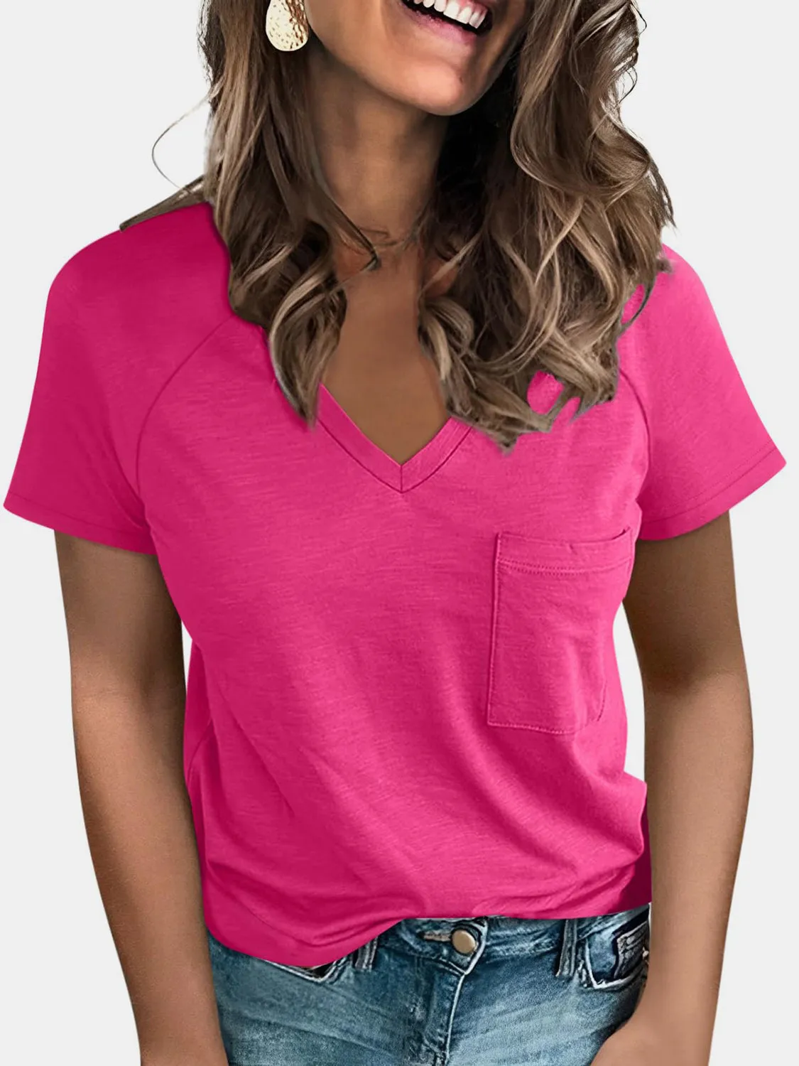 Alexa Pocketed V-Neck Short Sleeve T-Shirt