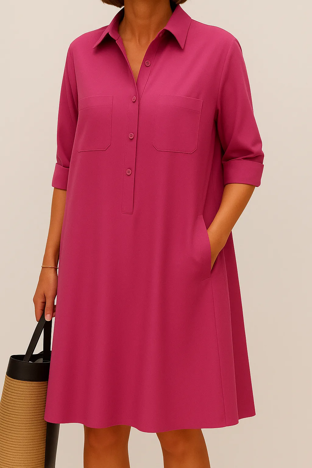 ALODIA - SOPHISTICATED LONG SLEEVE DRESS WITH POCKETS