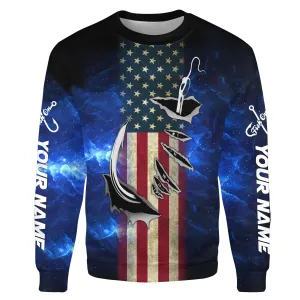 American flag fish hook blue galaxy fishing Custom fishing tournament Sweatshirt - NPQ589