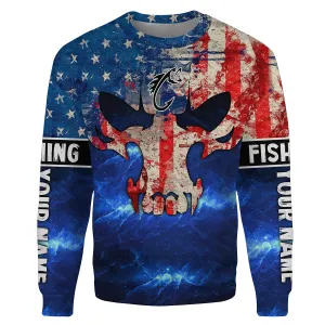 American Flag Fish reaper blue galaxy Custom Sweatshirt, personalized fishing gift NPQ358