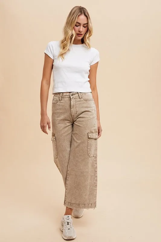 Annie Wear Raw Hem Wide-Leg Jeans with Cargo Pockets