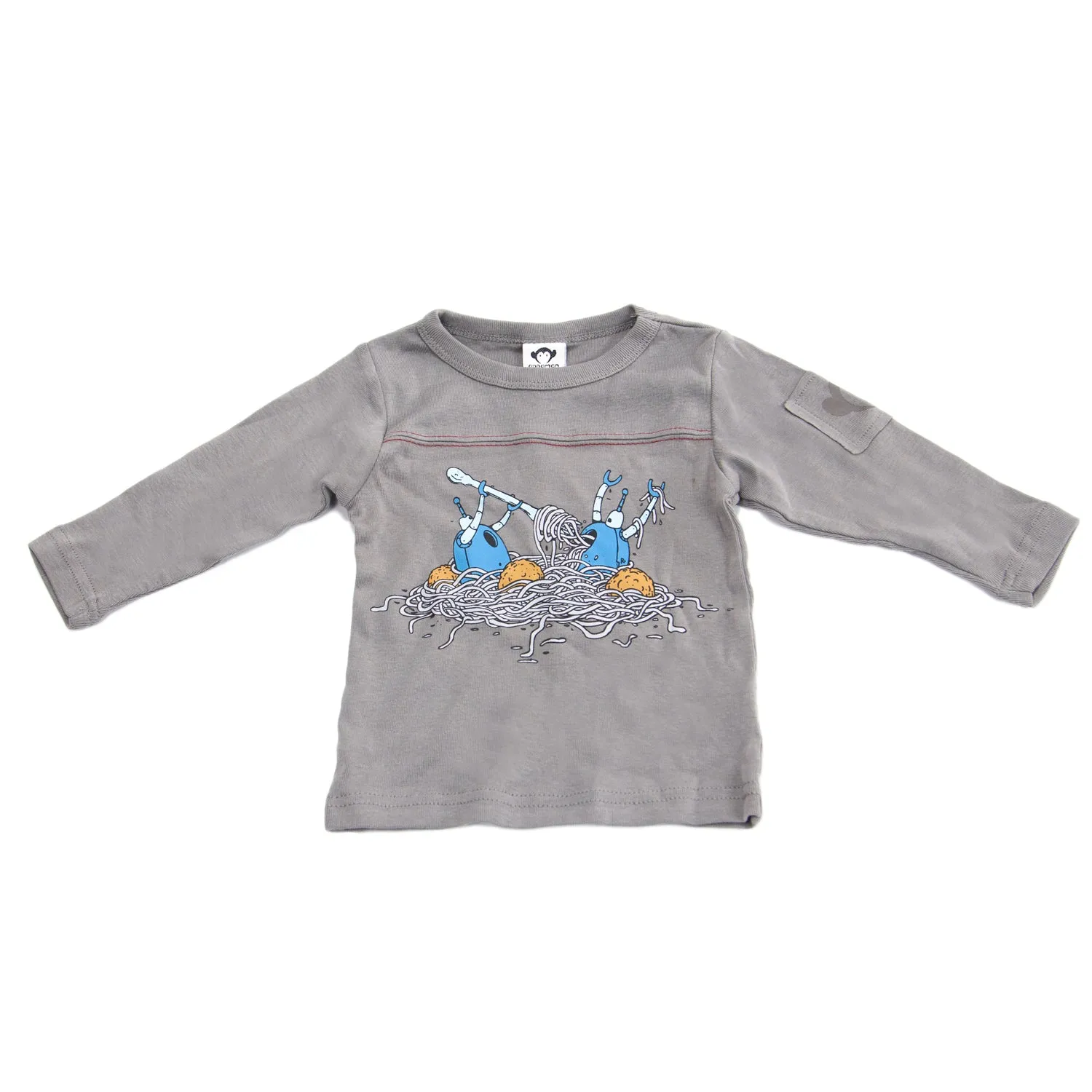 APPAMAN Baby Boys' Grey Long Sleeve Robot Dinner Tee $34 NWT