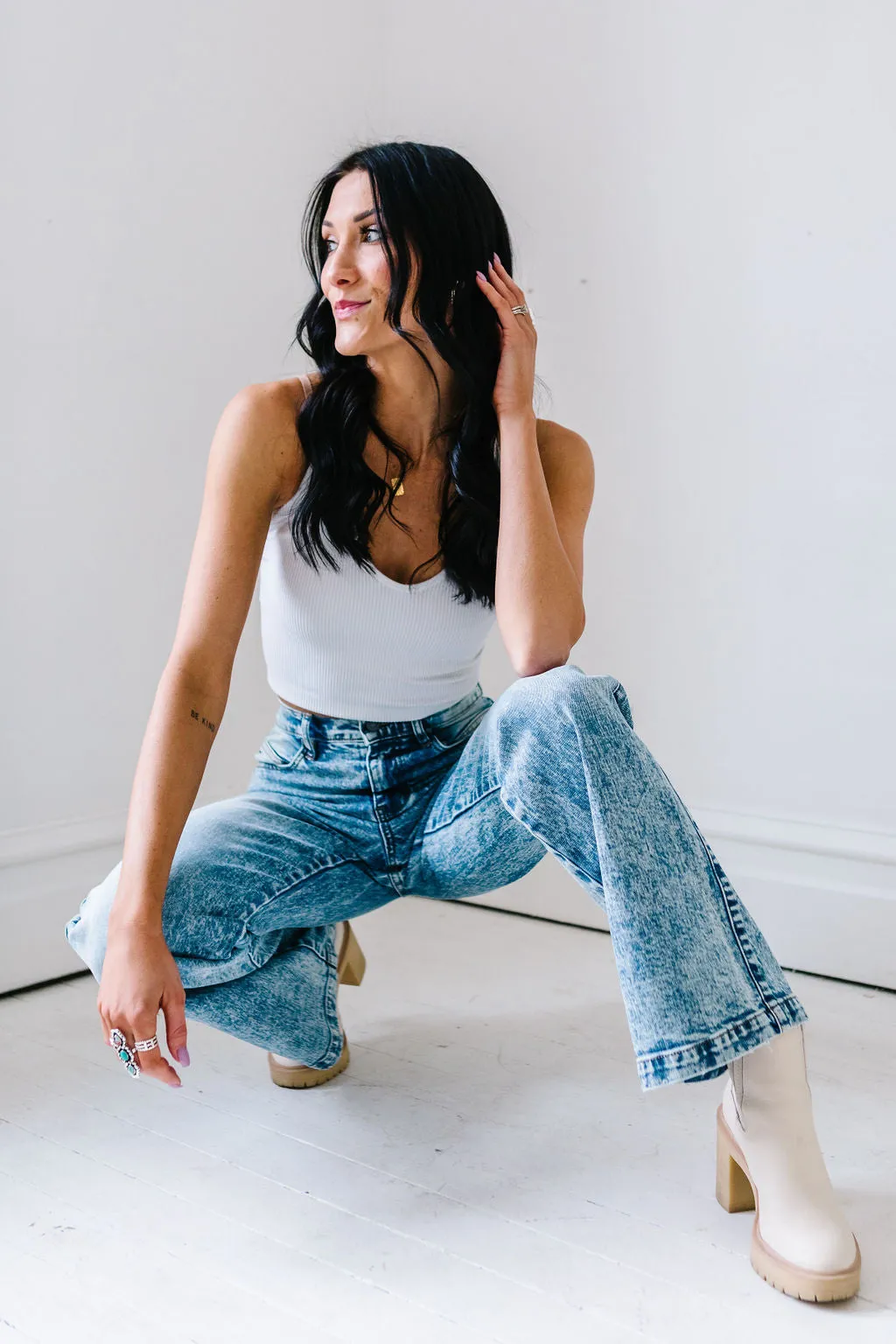 Ashley Light Wash Flares by Kancan