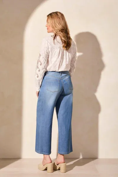 Audrey Light Denim Pleated Wide Leg Jeans