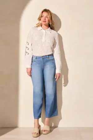 Audrey Light Denim Pleated Wide Leg Jeans