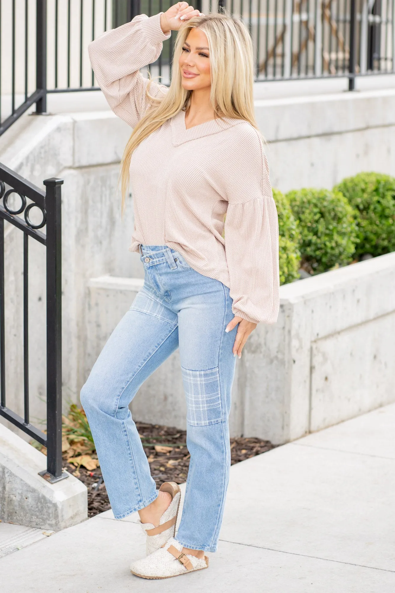Aylin 90's Plaid Patch High Rise Boyfriend