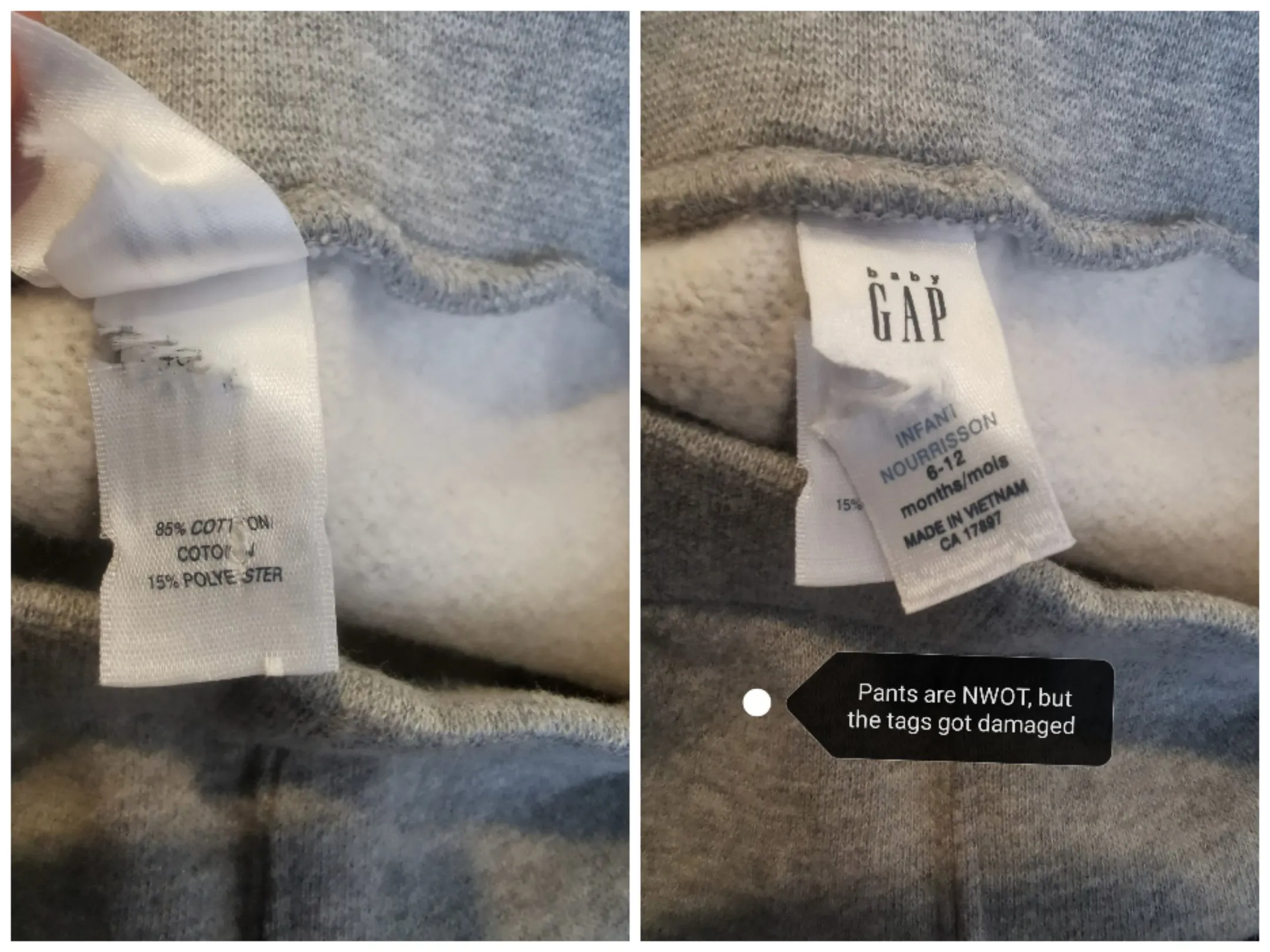 BABY BOY SIZE 6/12 MONTHS - Baby GAP, Soft Sweatpants NWOT B56