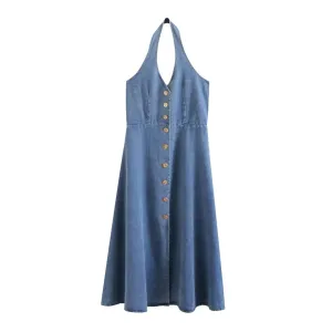 Backless Mini Dress Light Wash Faded Vintage Bodycon Sleeveless Denim.