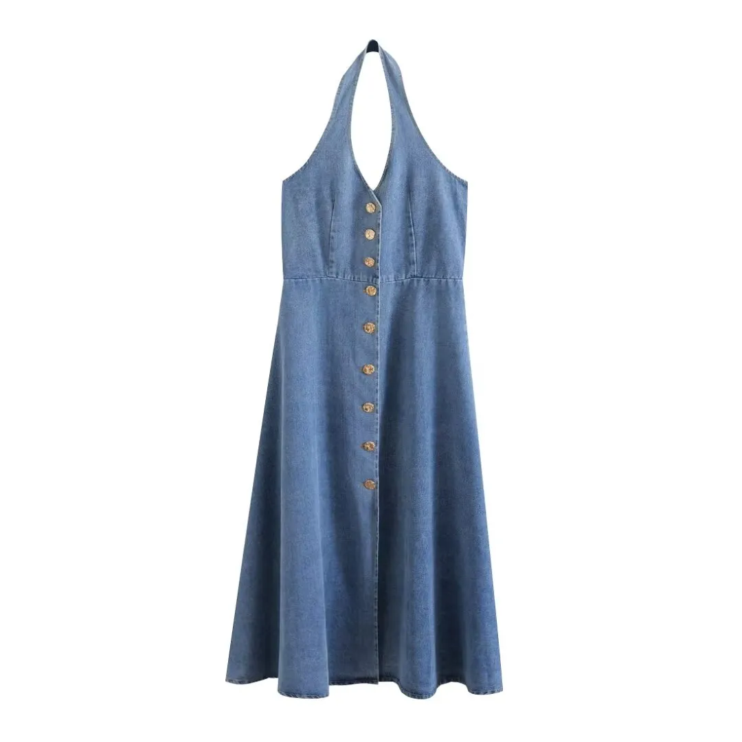 Backless Mini Dress Light Wash Faded Vintage Bodycon Sleeveless Denim.