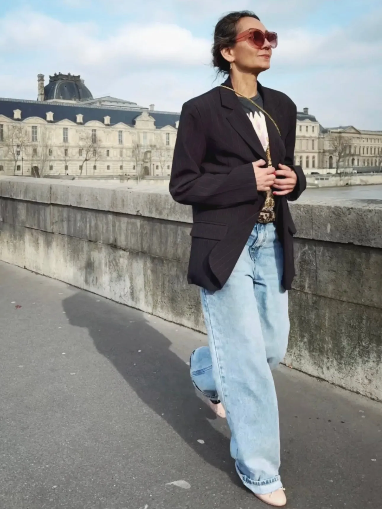 BAGGY MID WAIST JEANS - LIGHT BLUE