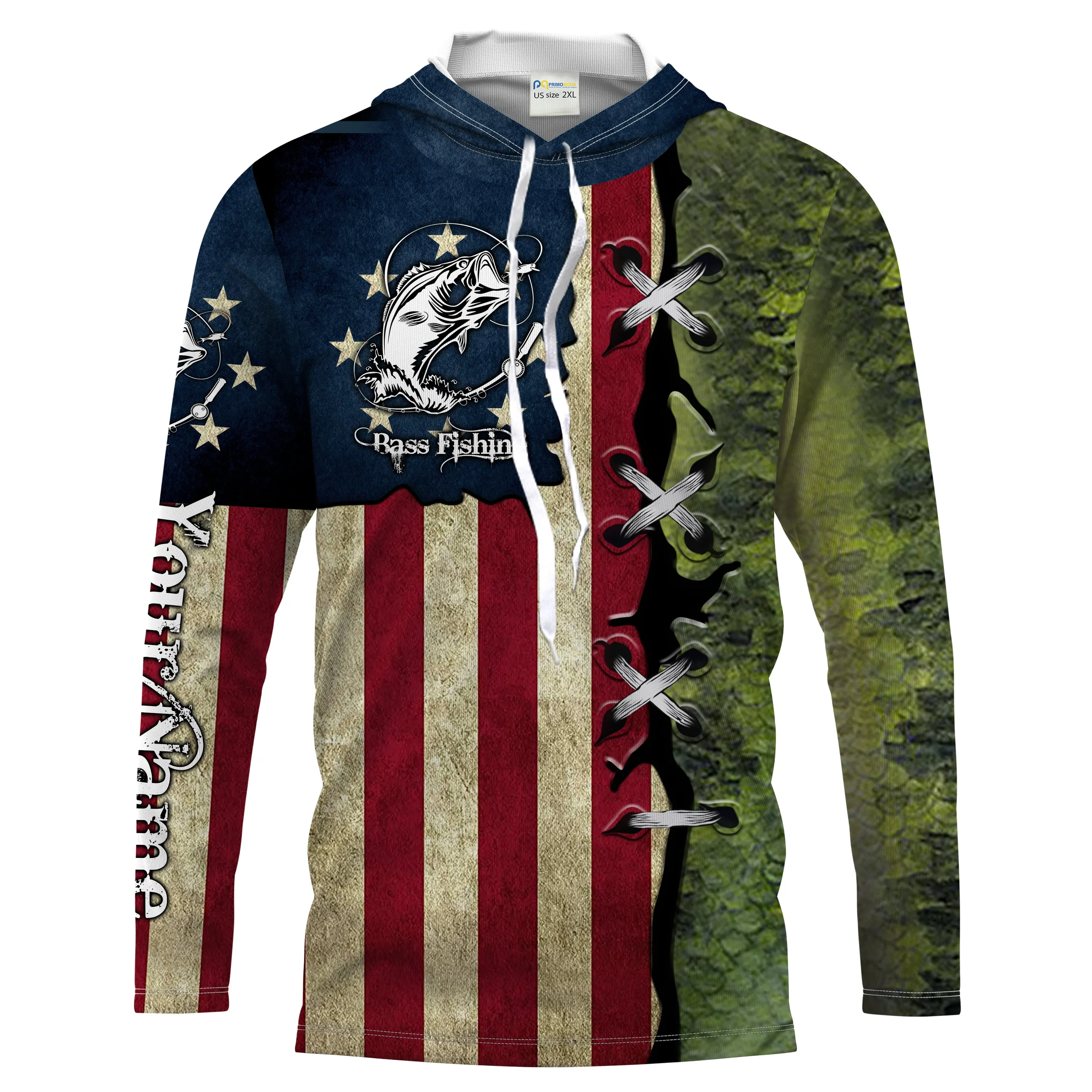 Bass Fishing American Flag patriotic Customize Name long sleeves fishing shirt for men NPQ89
