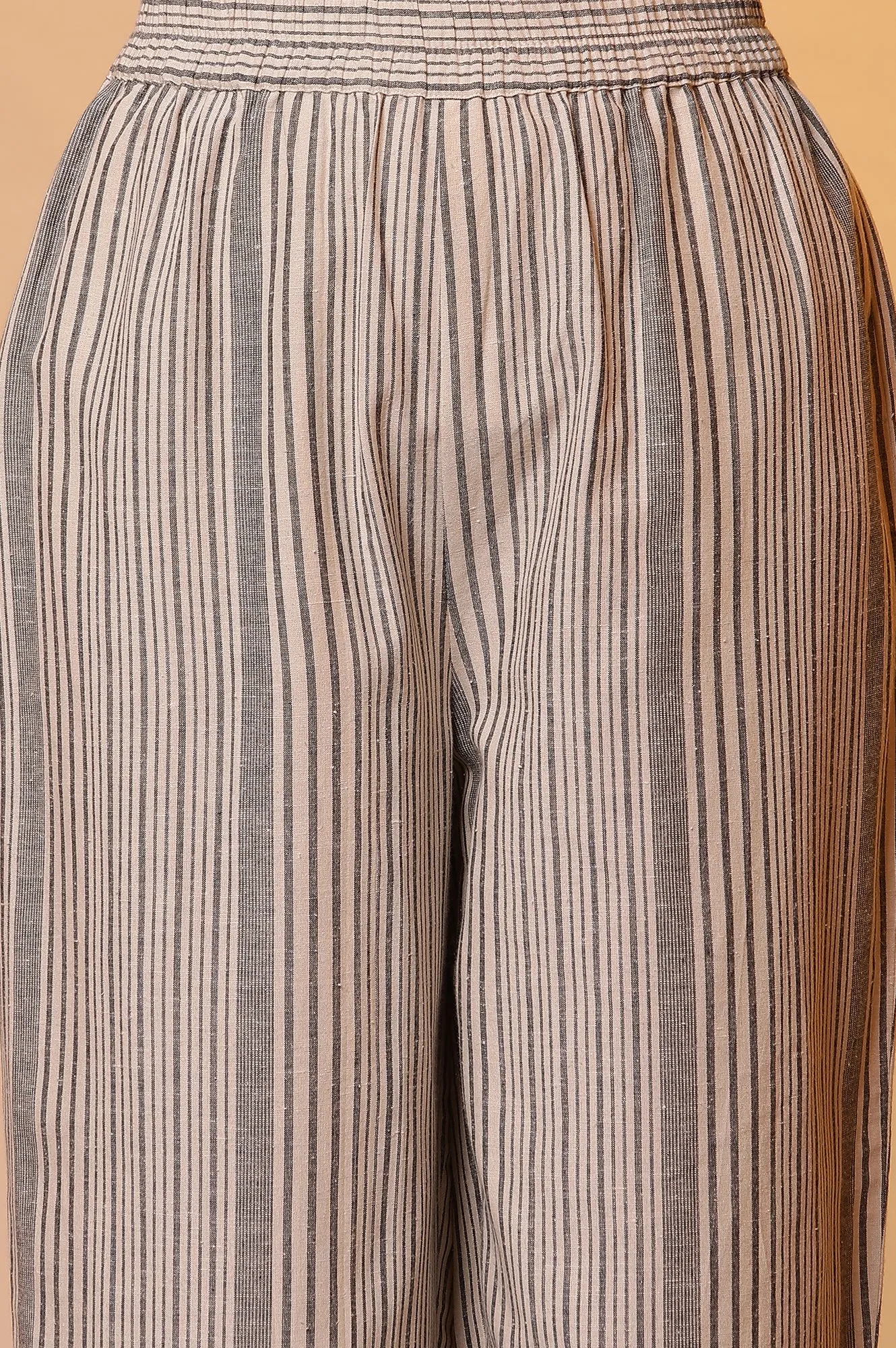 Beige Stripe Shirt Collar Kurta and Palazzo Set