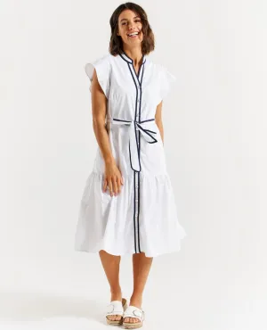 Betty Basics - Mari Dress - White/Navy Contrast