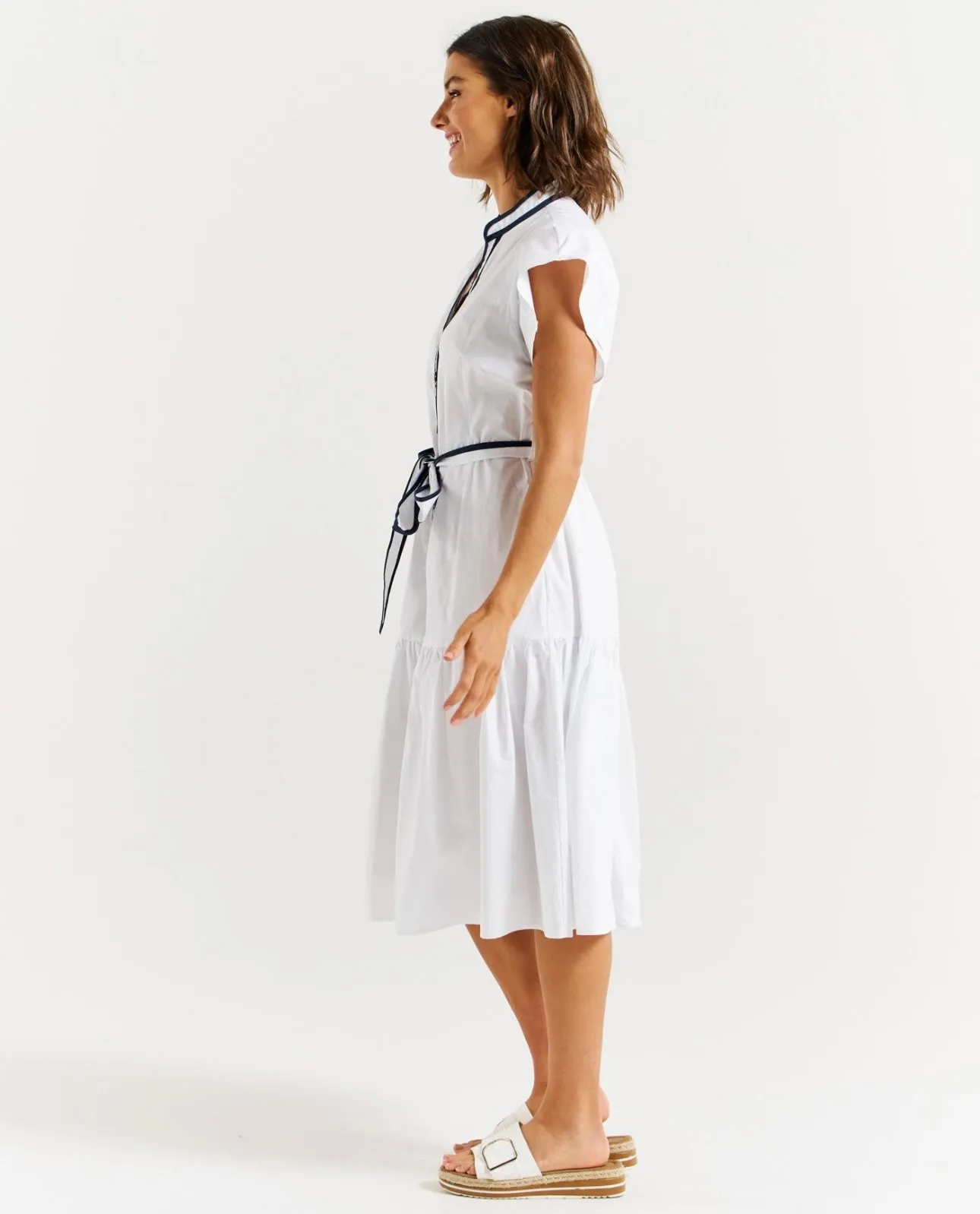 Betty Basics - Mari Dress - White/Navy Contrast