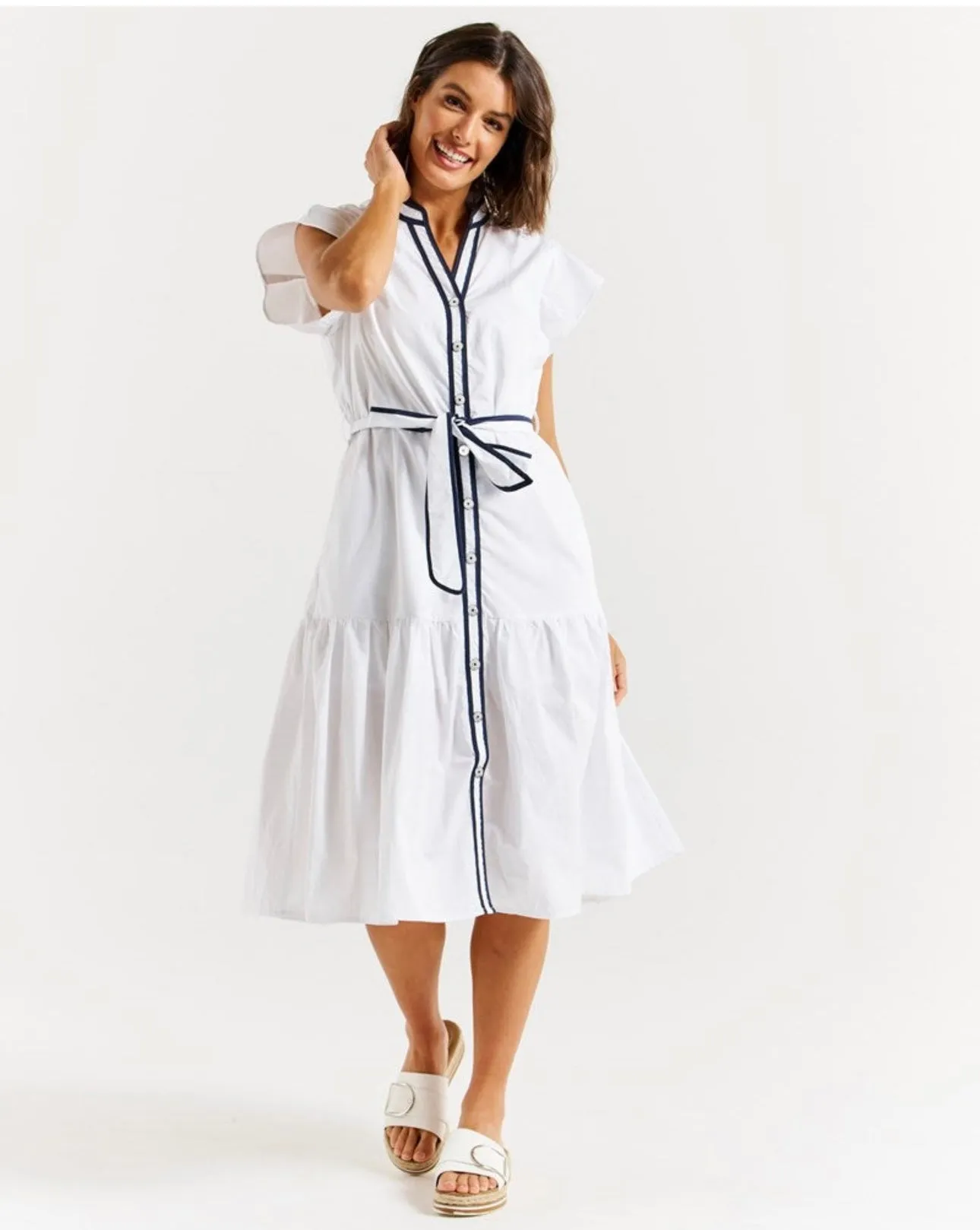 Betty Basics - Mari Dress - White/Navy Contrast