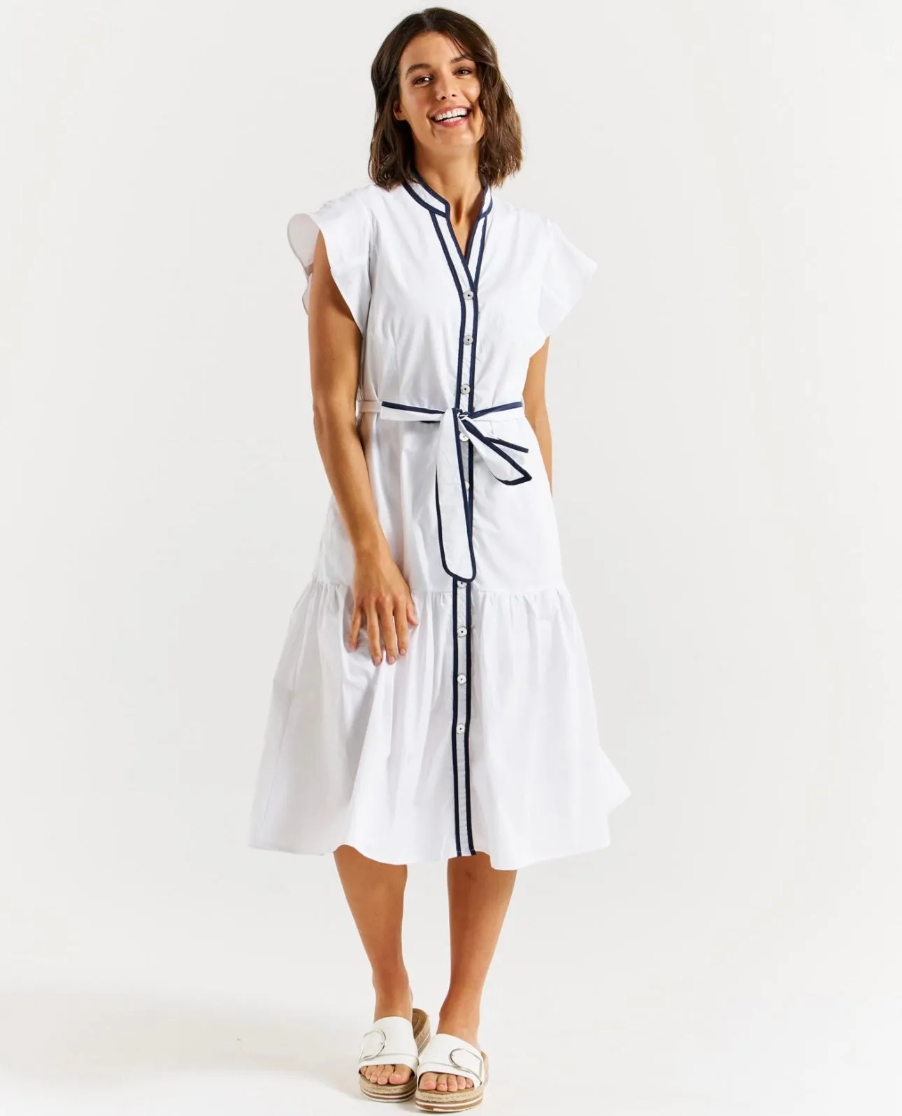 Betty Basics - Mari Dress - White/Navy Contrast