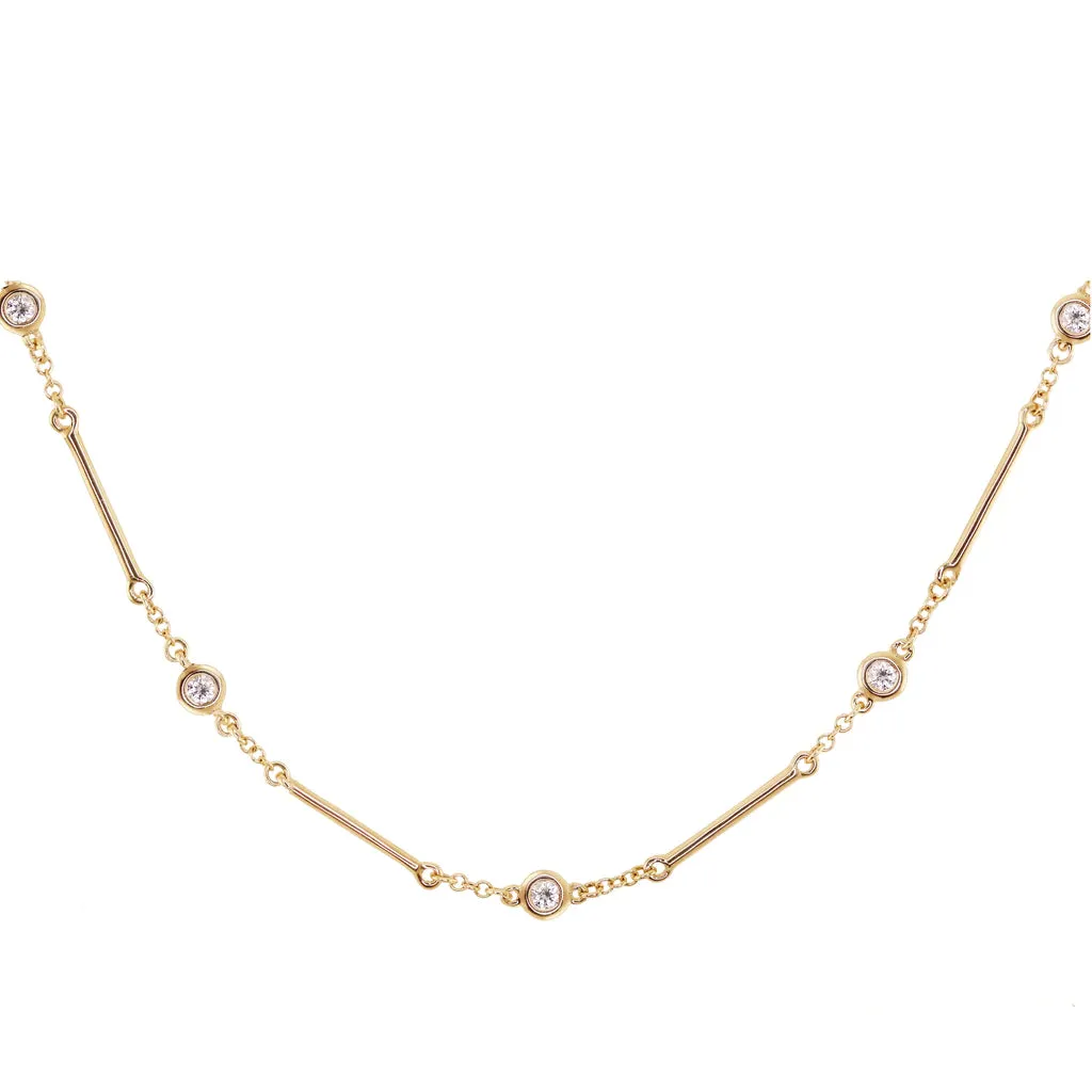 Bezel Set Diamond Bar Station Necklace in 14k Yellow Gold