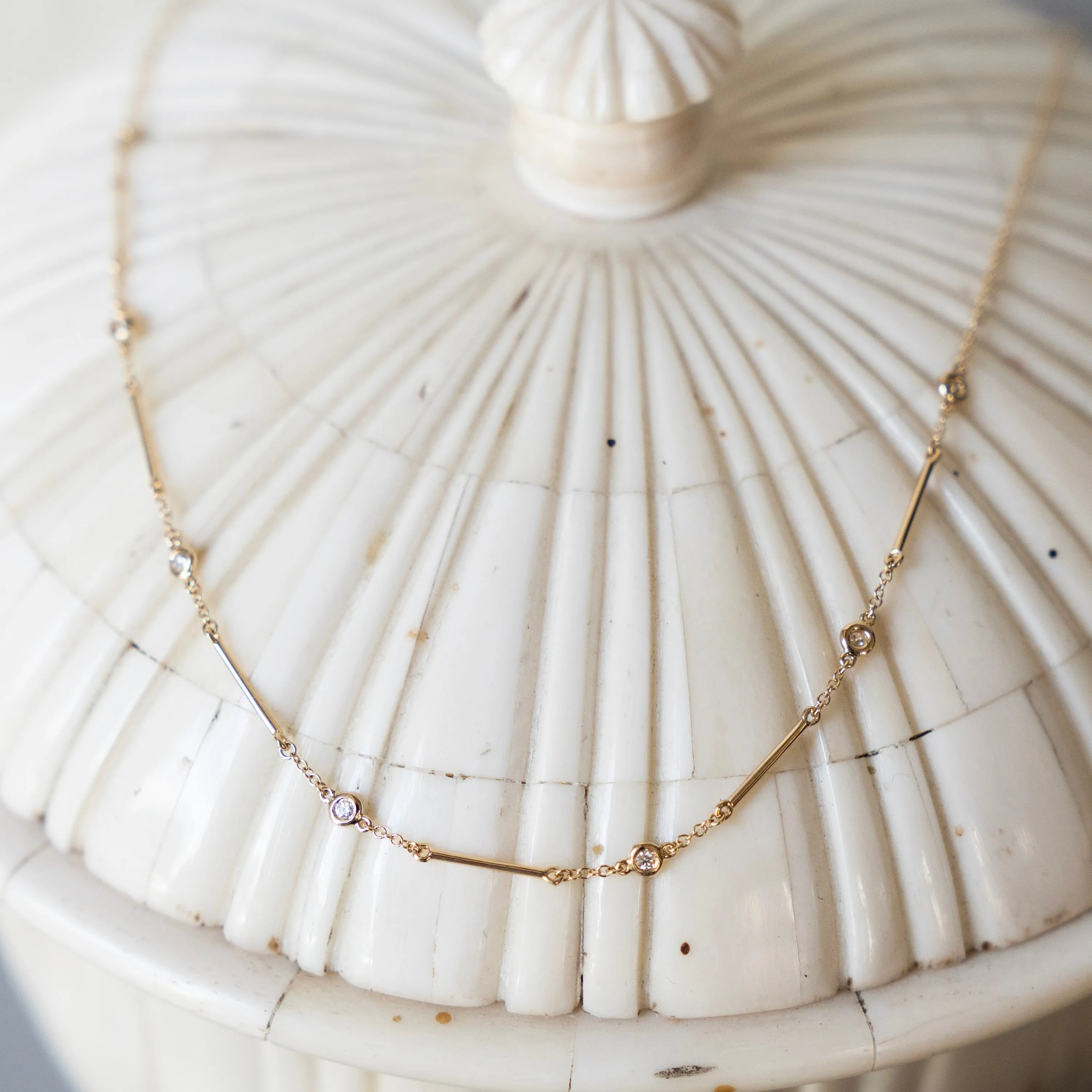 Bezel Set Diamond Bar Station Necklace in 14k Yellow Gold