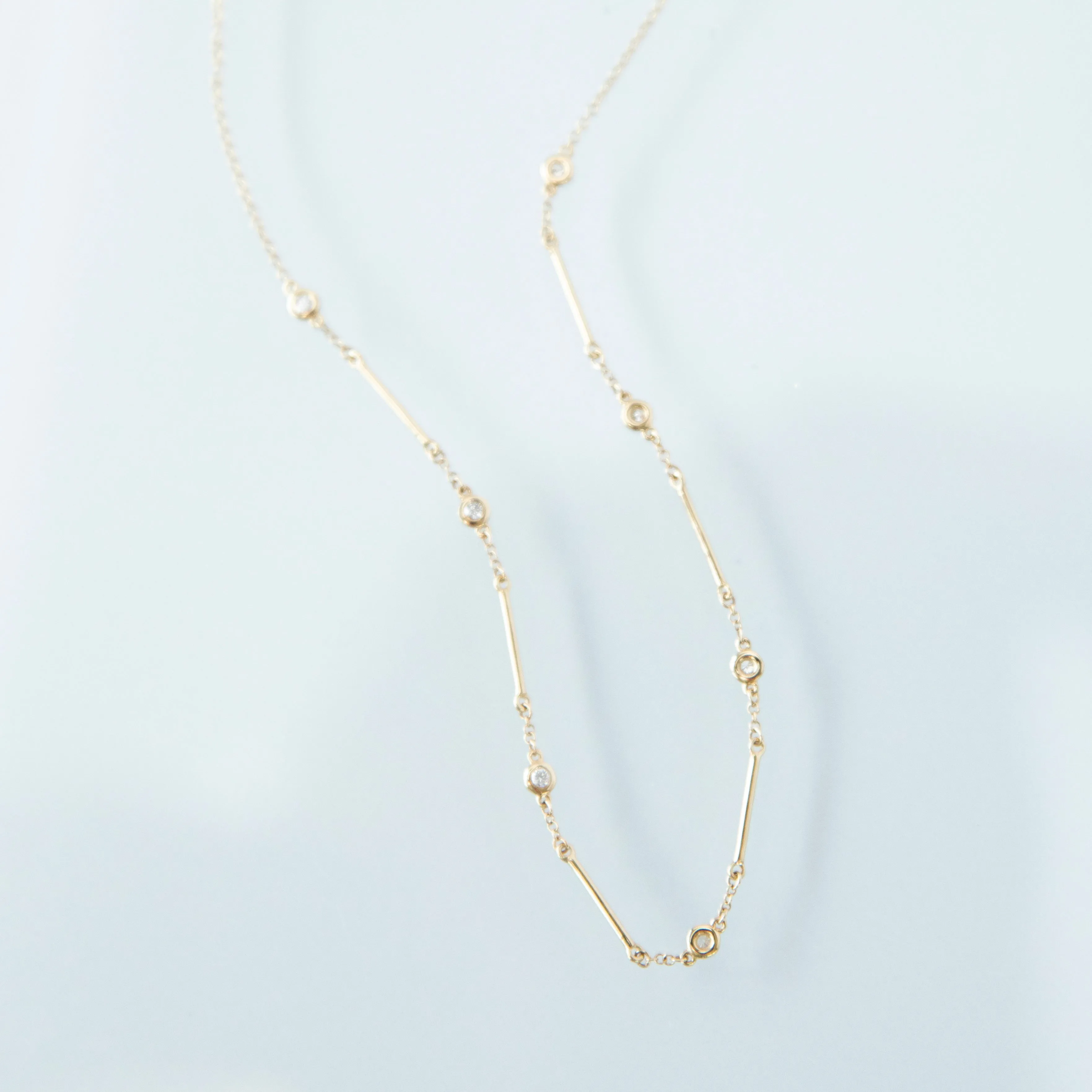 Bezel Set Diamond Bar Station Necklace in 14k Yellow Gold