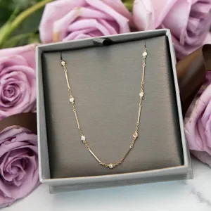 Bezel Set Diamond Bar Station Necklace in 14k Yellow Gold