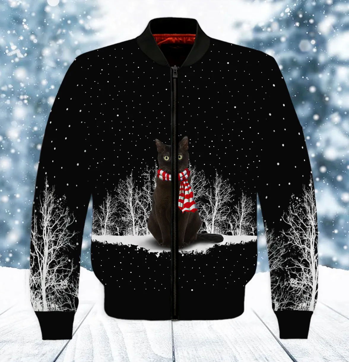 Black Cat And Winter Night 3D Full Print Shirts