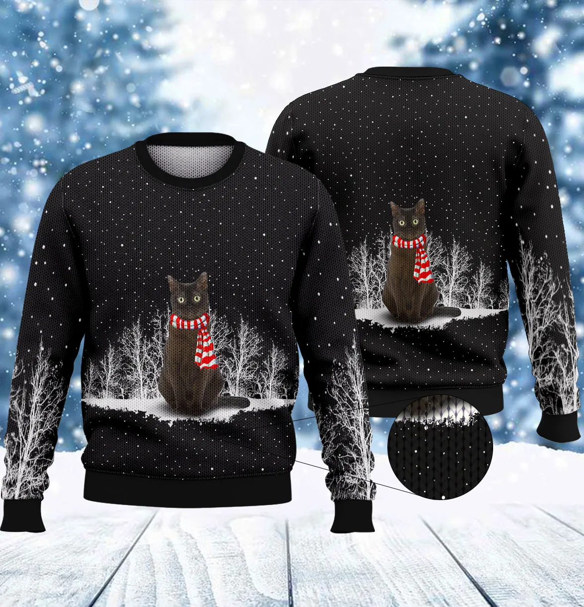 Black Cat And Winter Night 3D Full Print Shirts