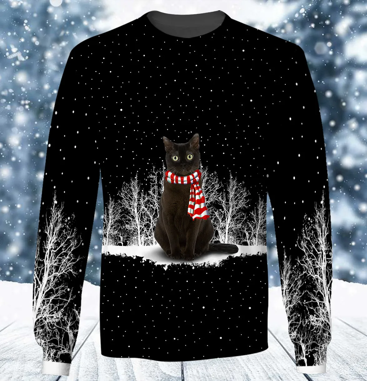 Black Cat And Winter Night 3D Full Print Shirts