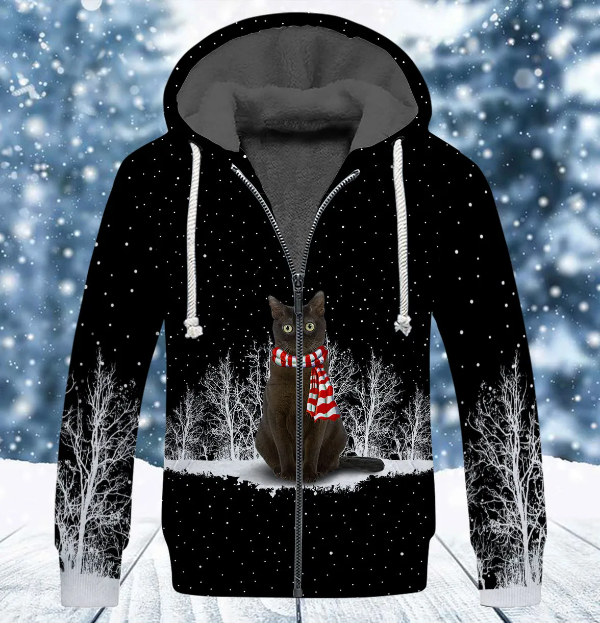 Black Cat And Winter Night 3D Full Print Shirts