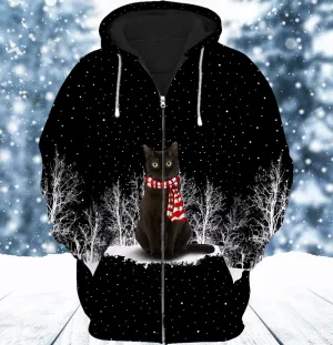Black Cat And Winter Night 3D Full Print Shirts
