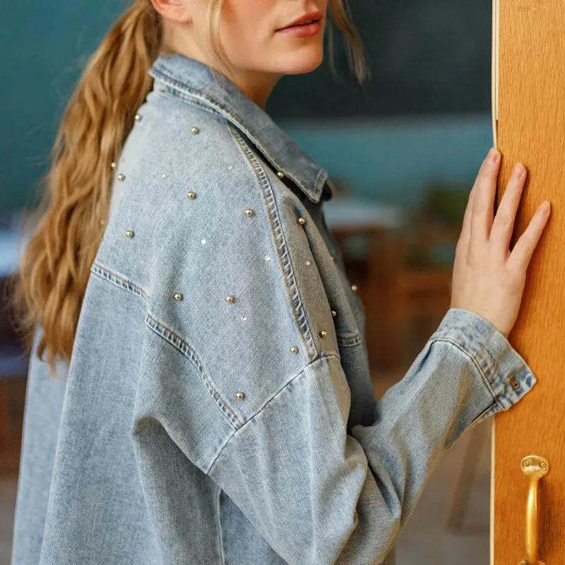 BLACK COLOUR Fanny Jeans Shirt Jacket in Light Denim