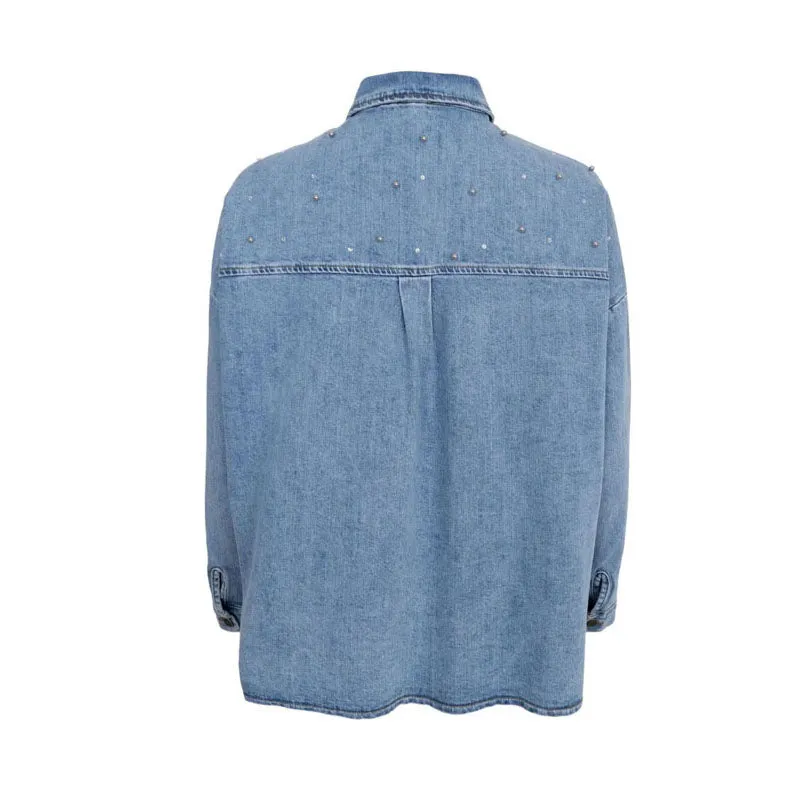 BLACK COLOUR Fanny Jeans Shirt Jacket in Light Denim