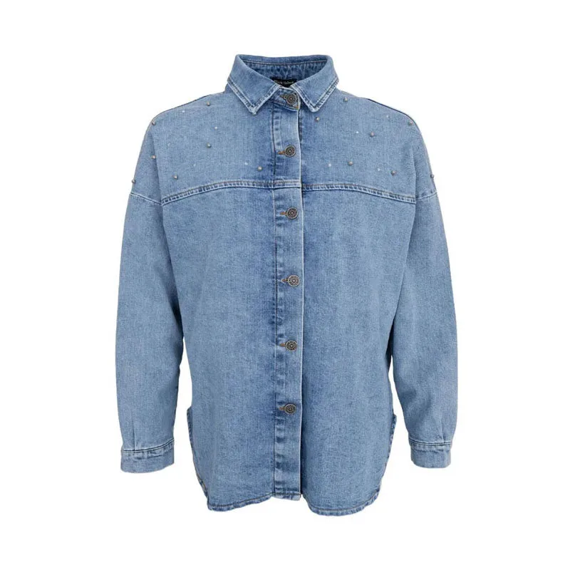 BLACK COLOUR Fanny Jeans Shirt Jacket in Light Denim