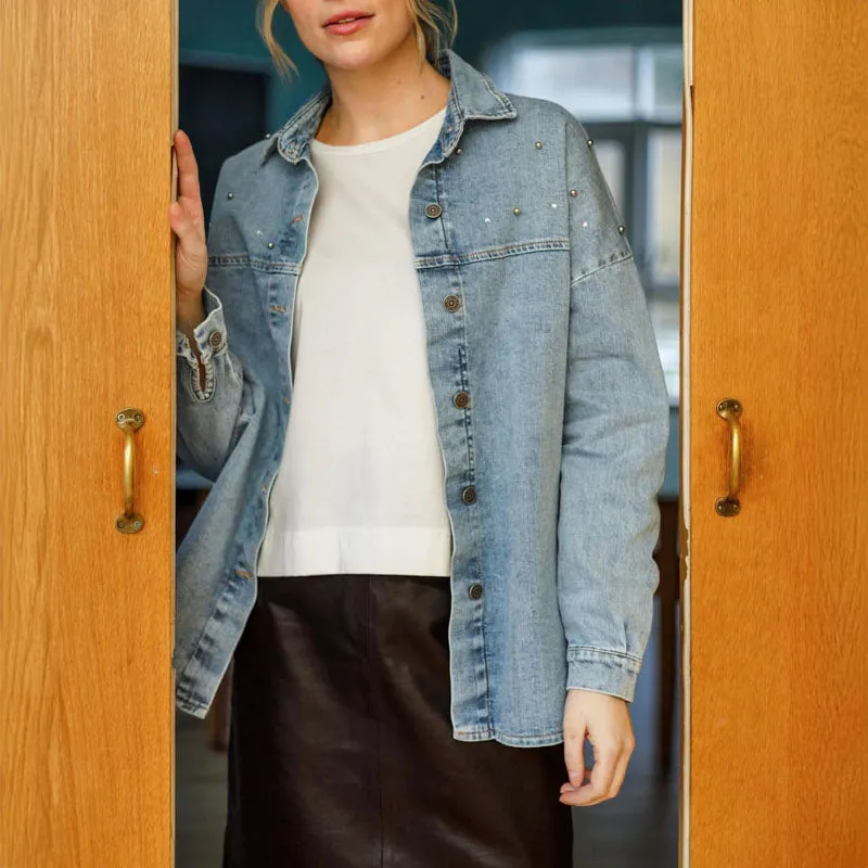 BLACK COLOUR Fanny Jeans Shirt Jacket in Light Denim