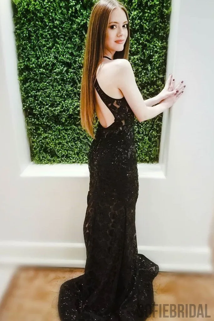 Black Lace Prom Dresses, Beaded Prom Dresses, Mermaid Prom Dresses, Prom Dresses, PD0676