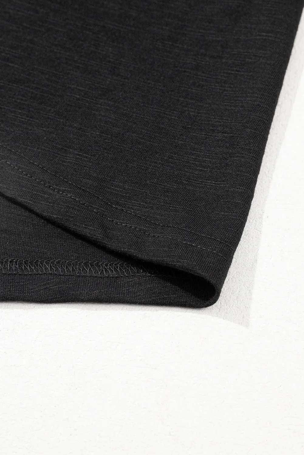 Black Layered Ruffle Short Sleeve Round Neck Top for Women
