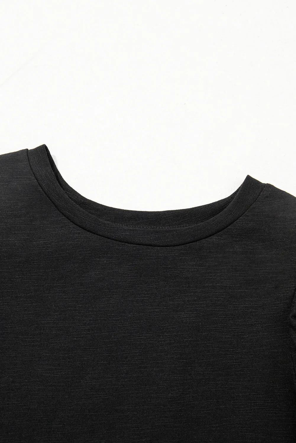 Black Layered Ruffle Short Sleeve Round Neck Top for Women
