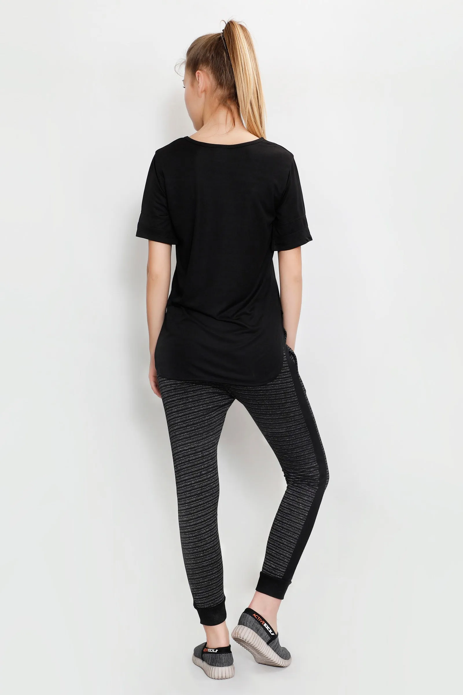 Black Long T-Shirt with Glitter Logo