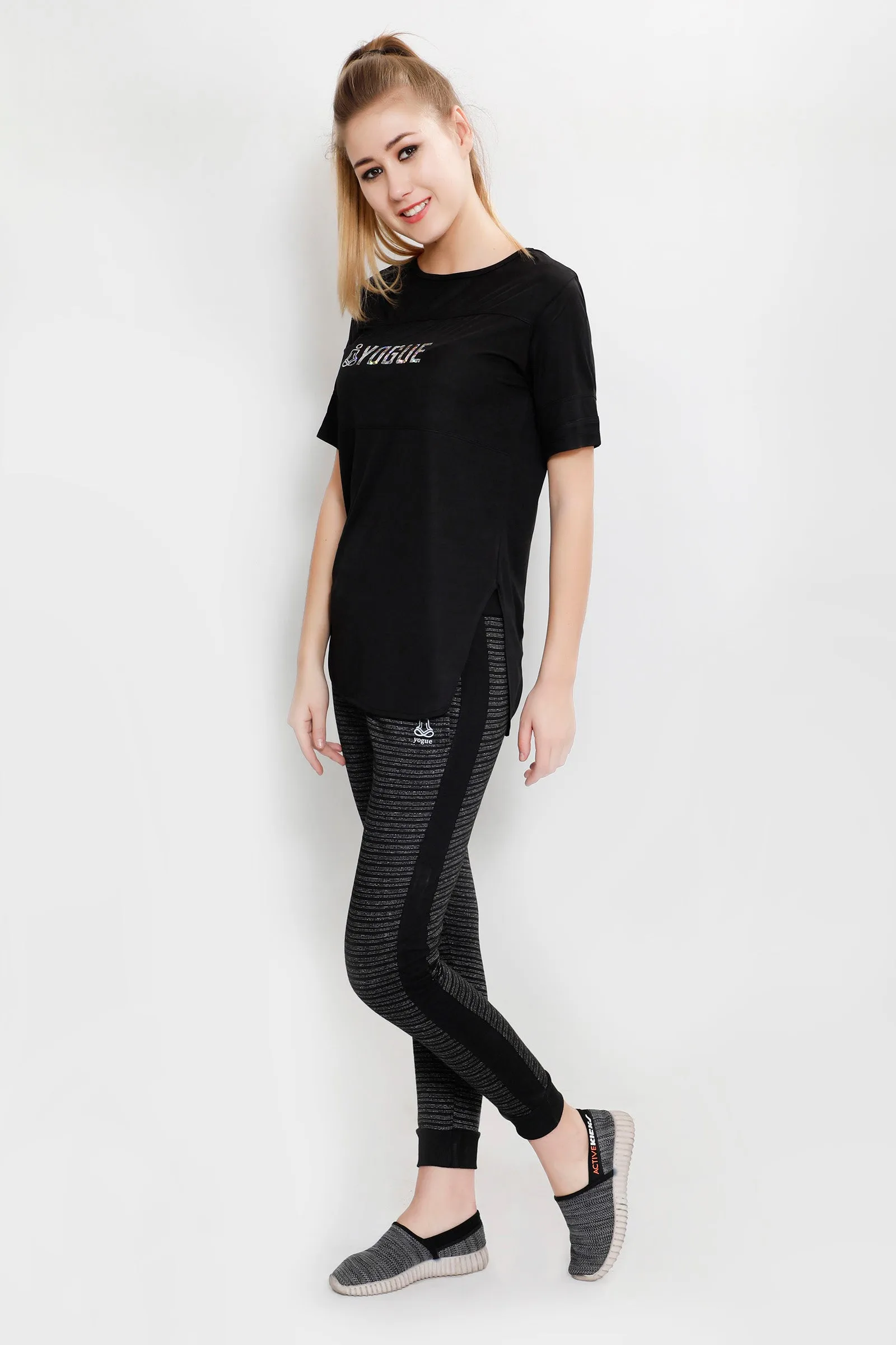 Black Long T-Shirt with Glitter Logo