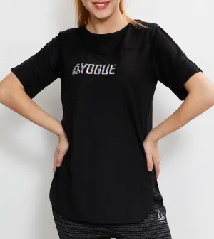Black Long T-Shirt with Glitter Logo