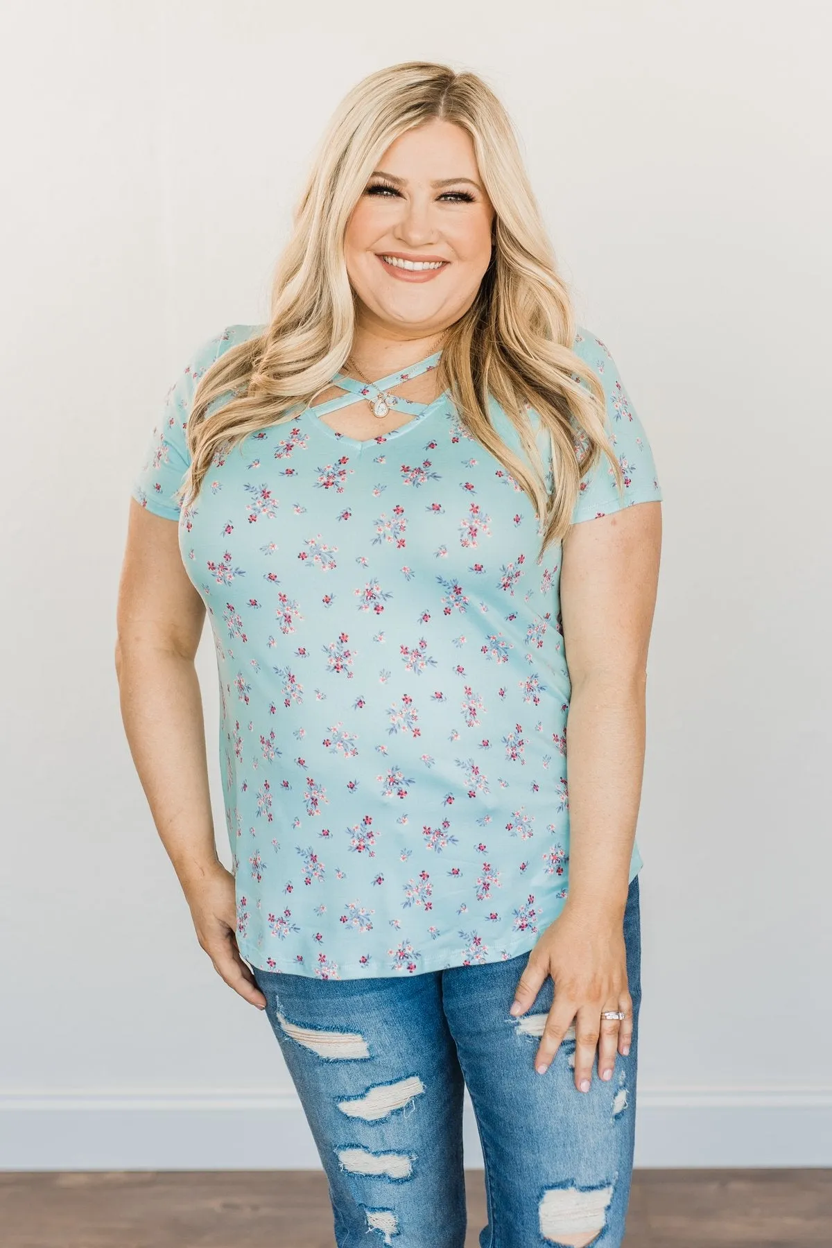 Blessed With The Best Criss-Cross Top- Light Blue