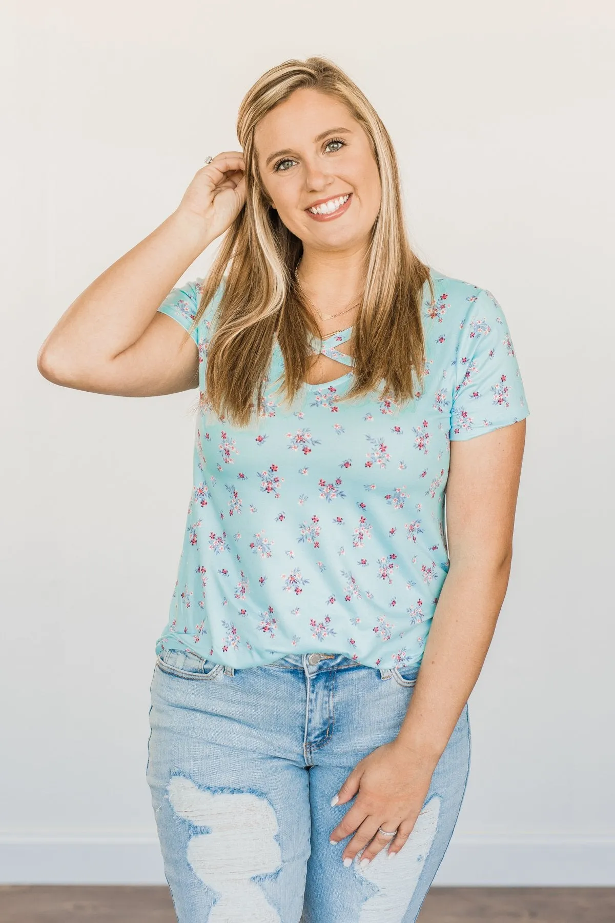 Blessed With The Best Criss-Cross Top- Light Blue