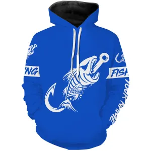 Blue Fish hook skull fish reaper skeleton Custom name fishing jerseys  | Hoodie - NPQ779