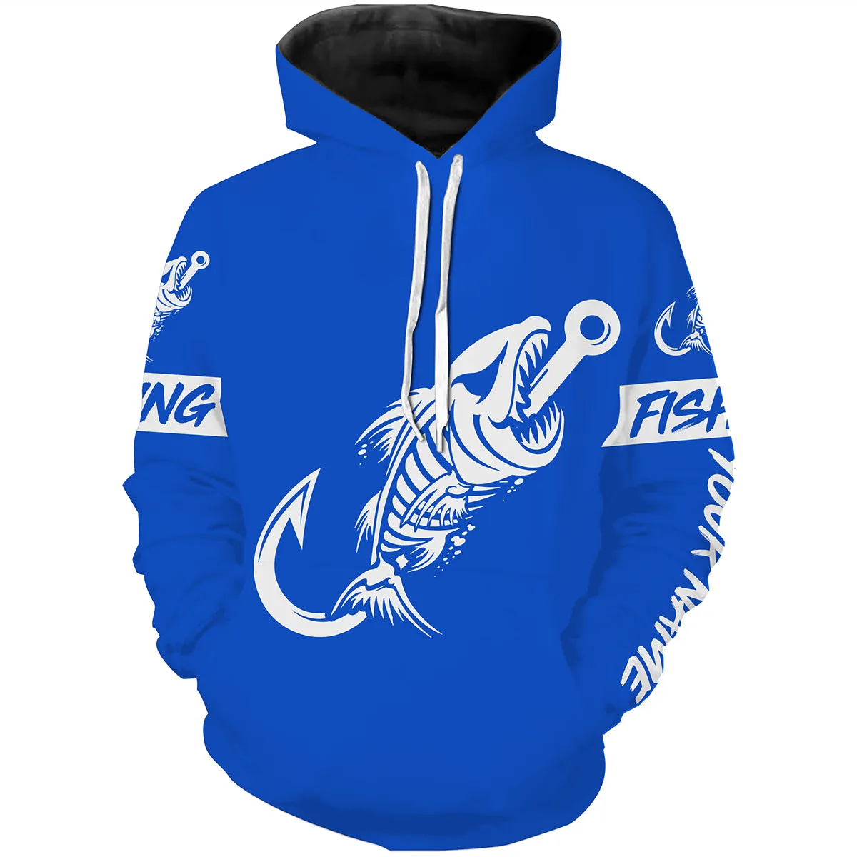 Blue Fish hook skull fish reaper skeleton Custom name fishing jerseys  | Hoodie - NPQ779