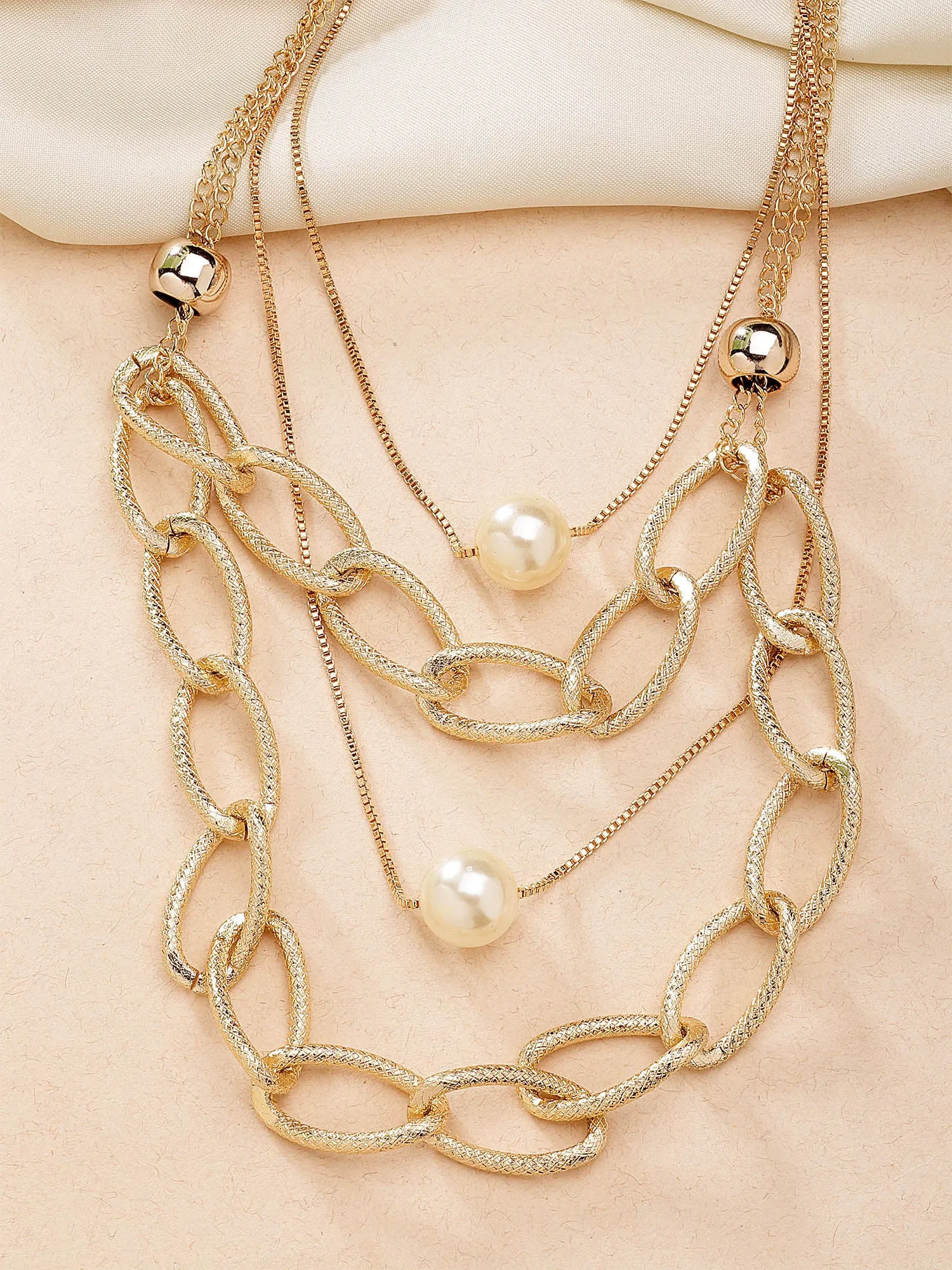 Bohey by KARATCART Gold-Plated Pearl Multilayer Chain Necklace for Women