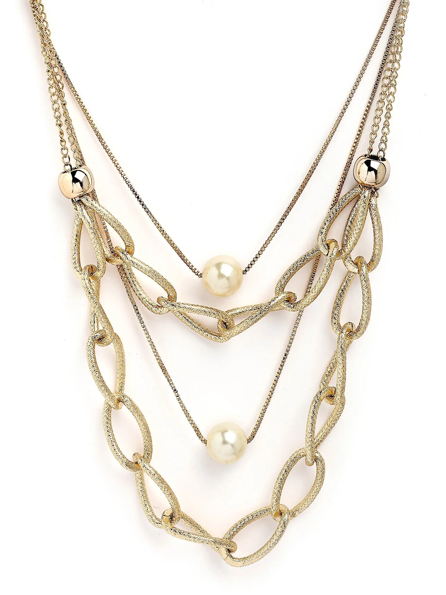 Bohey by KARATCART Gold-Plated Pearl Multilayer Chain Necklace for Women