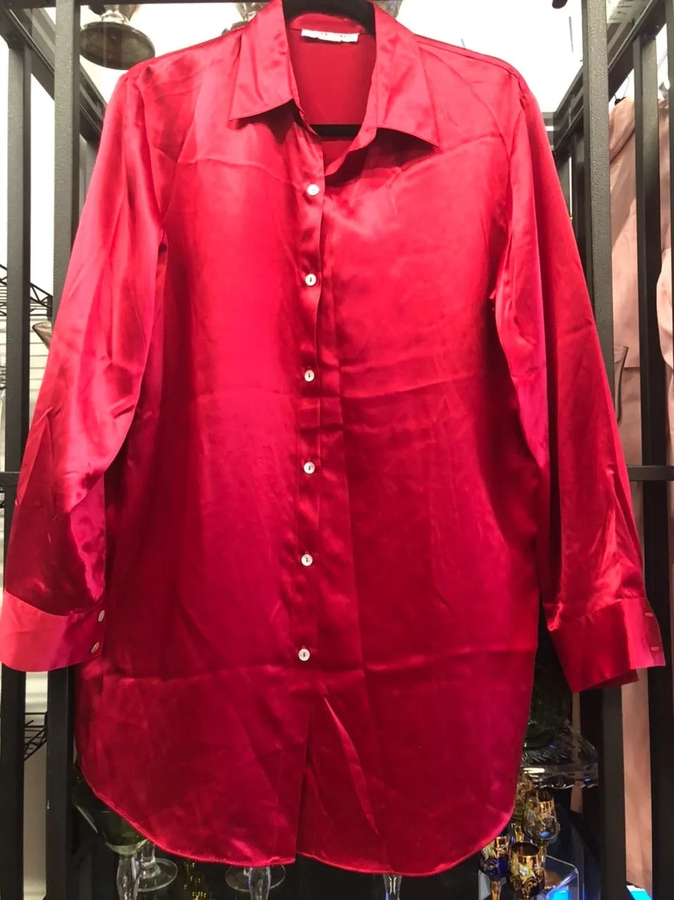 Bold Red Button Up, size L  #374