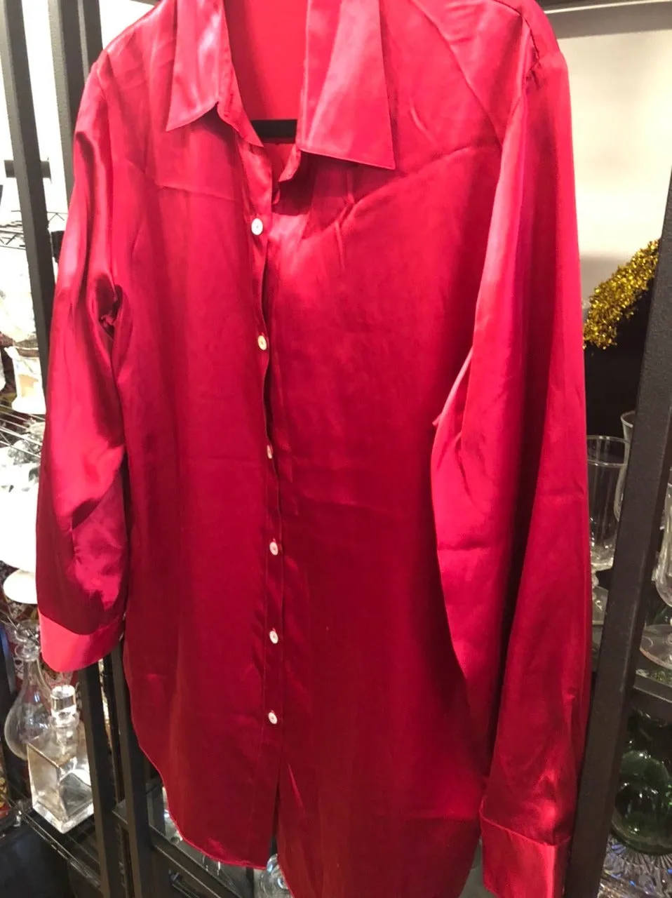 Bold Red Button Up, size L  #374
